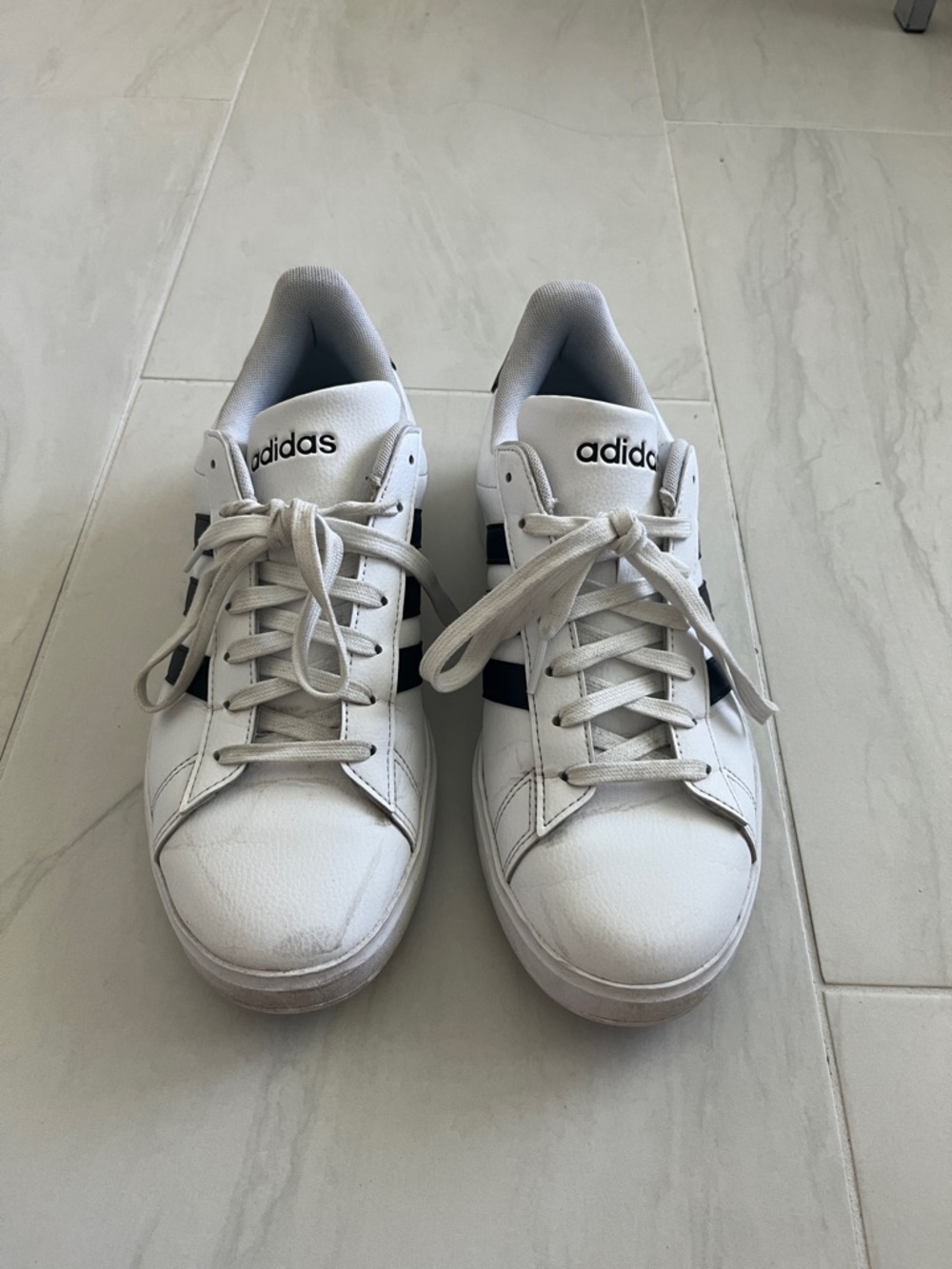 adidas White Sneakers with Black Stripes Low-Top